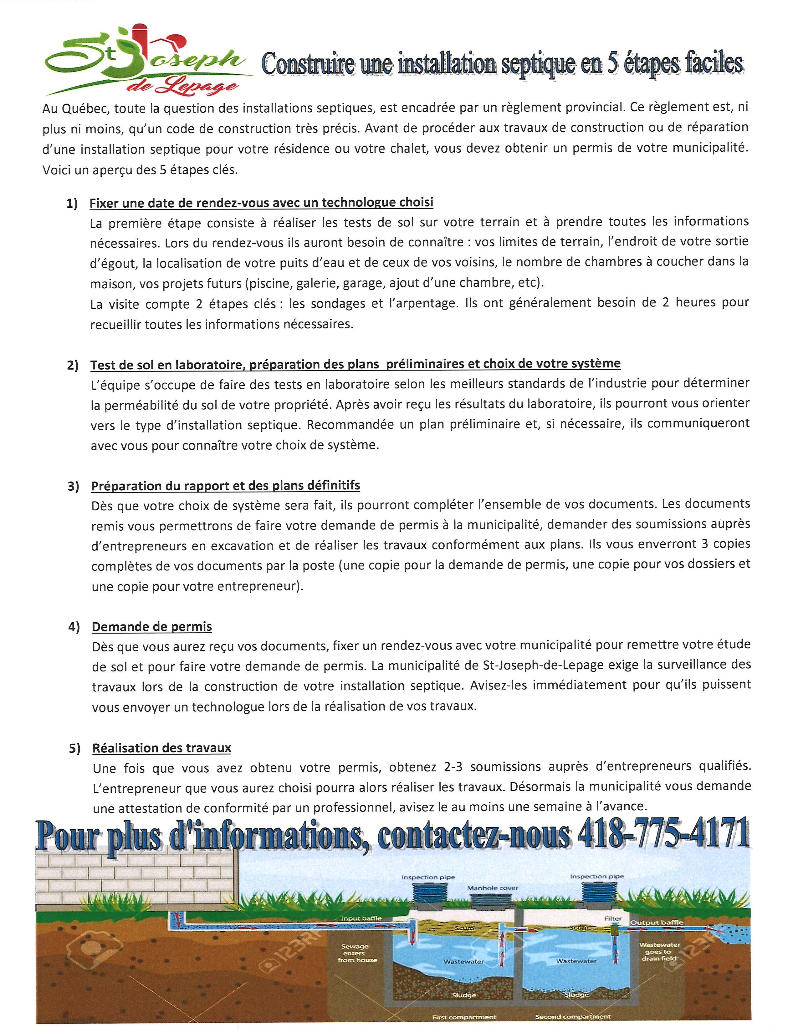 voici les 5 étapes à suivre pour contruire une installation septique